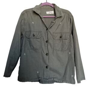 THE GREAT. Embroidered Floral Army Shirt Jacket Women’s Sz0 Cotton Linen Tencel